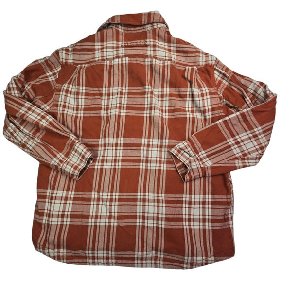 Duluth Trading Jacket Men 2XL Orange Plaid Lined Flannel Barn Chore Shacket Work - Picture 2 of 7